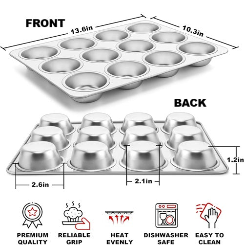 Muffin Pan Set Includes 12-Cup Regular and 6-Cup Extra-Large Stainless Steel