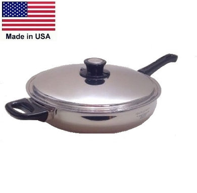 13-in FRENCH SKILLET w/Vented Lid 4½ Qt. Magnetic 5=Ply Stainless Steel Made in USA