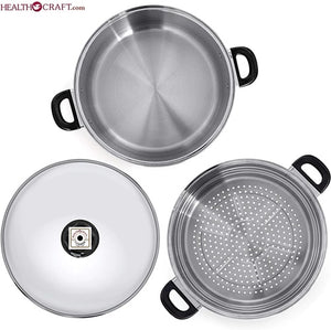 7-Ply 14 Qt. STOCKPOT Skillet with Steam Control Lid and Culinary Basket T304 Magnetic
