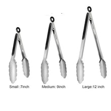 Load image into Gallery viewer, 3 LEFT 3-Piece Stainless Steel Kitchen TONG SET - 3 sizes—7, 9, and 12-inch