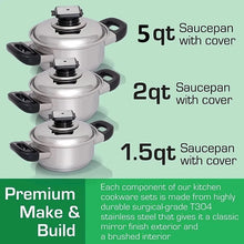 Load image into Gallery viewer, 7-Ply 6 Pc. WATERLESS COOKWARE Set with Vented Lids 430 Magnetic and T304 Stainless Steel.