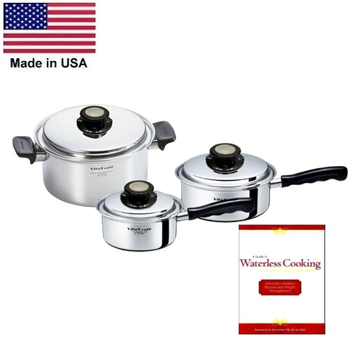 6 Pc. Set WATERLESS COOKWARE with Vented Lids 5-Ply Stainless Steel Made in USA