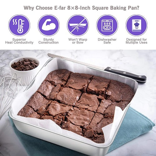 Square 8x8 BROWNIE PAN CAKE PAN or Lasagna Pan 18/0 Stainless