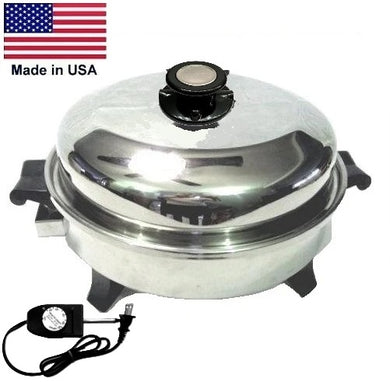 12-inch Oil Core ELECTRIC SKILLET with High Dome Vented Lid T304s Stainless Steel