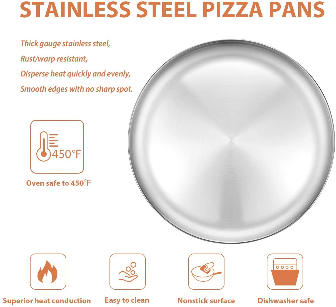 Elsjoy 4 Pack 13 Inch Stainless Steel Pizza Pan, Deep Round Baking
