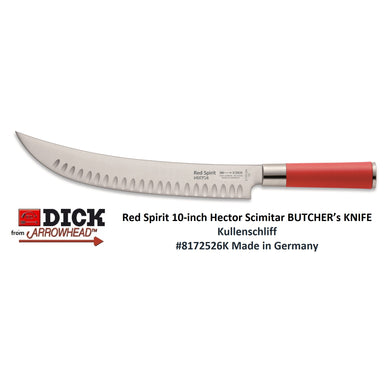 CLOSEOUT 1 LEFT - Red Spirit 10-inch Hector Scimitar BUTCHER's KNIFE Kullenschliff Made In Germany by F. Dick