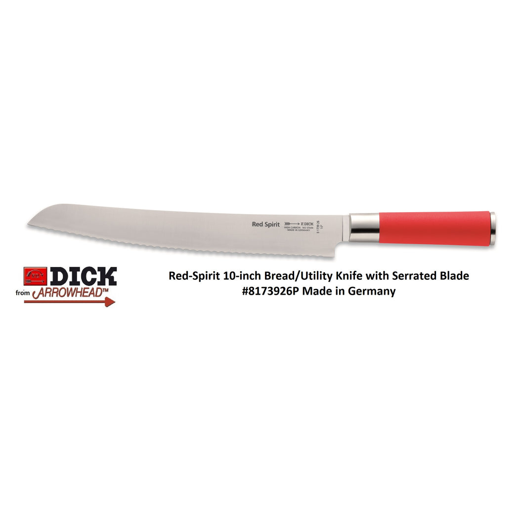 CLOSEOUT 5 LEFT Red Spirit 10-inch BREAD KNIFE Serrated in Made In Germany by F. Dick