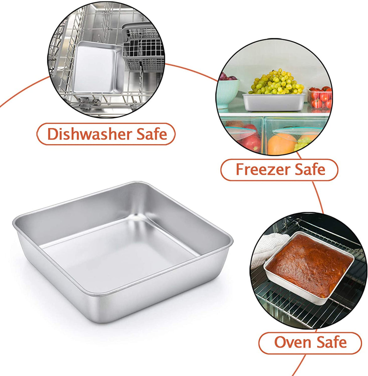 E-far 8 x 8-Inch Square Baking Pan with Lid, Stainless Steel Square Cake  Brownie Pan, Fit for Toaster Oven, Non-toxic & Healthy, Easy Storage 