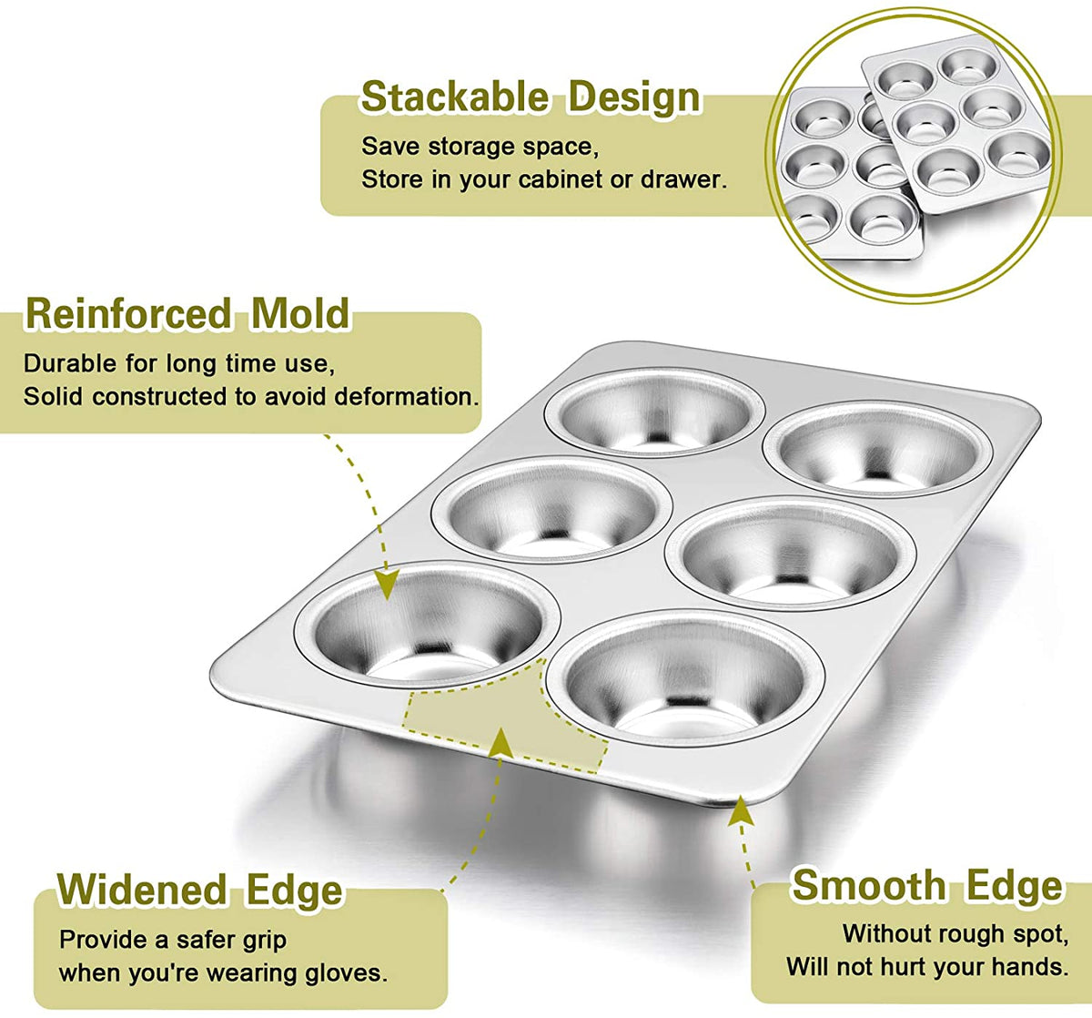 TeamFar Muffin Pan, Stainless Steel Muffin Tin Metal Cupcake Pan Tray for  Baking Mini Cake, Brownie, Quiches, Cupcakes, Non Toxic & Healthy