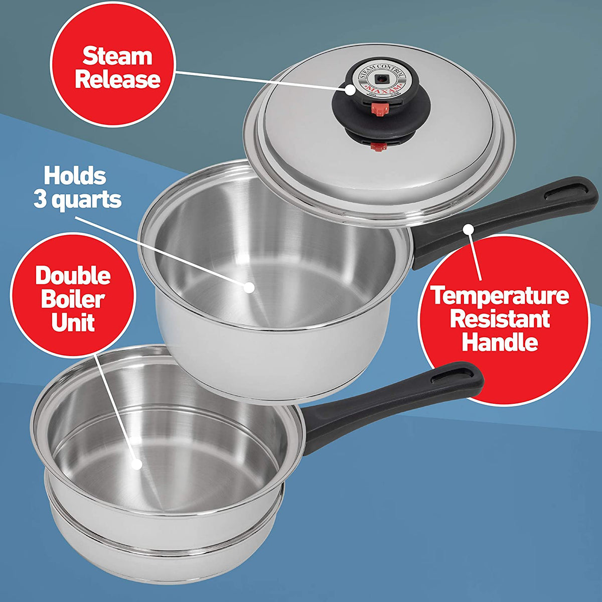 Maxam 9-Element Surgical 17-Piece Cookware Set, Stainless Steel