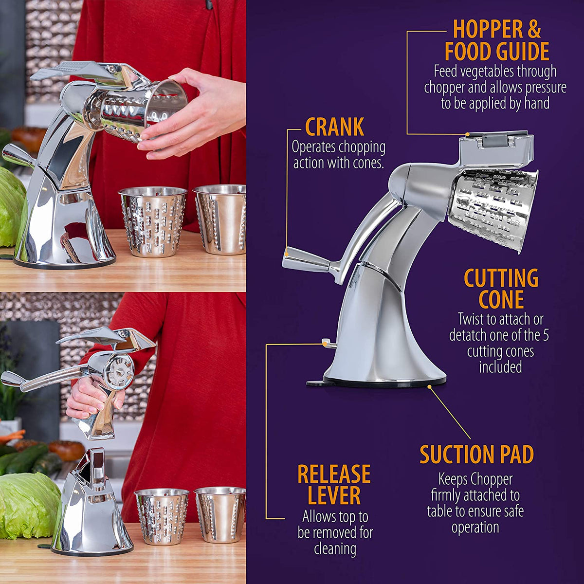 Healthy Gourmet Kitchen Cutter Food Processor Shredder Slicer W/ 5 Cones  USA