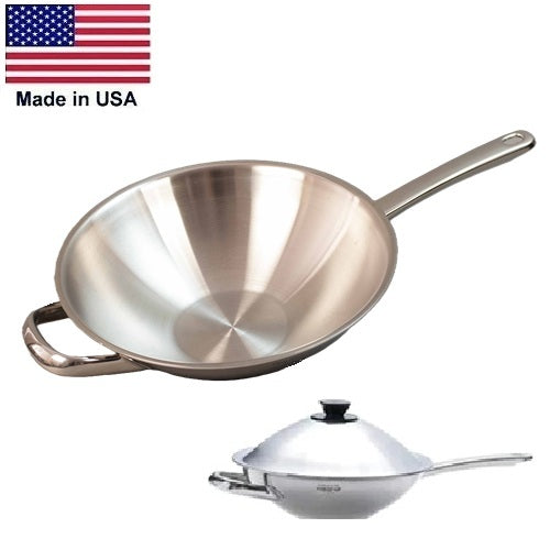 NEW SILVER CLASSIC 11-in WOK with Lid 430 Induction Ready Stainless Steel Made in USA