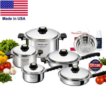 Load image into Gallery viewer, 11-Piece Waterless Stainless Steel Cookware Set with Steam Control Lids | Made in USA | Induction Ready