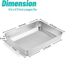 Load image into Gallery viewer, Large 12x10 LASAGNA PAN Baking Roasting 18/0-gauge Stainless Steel