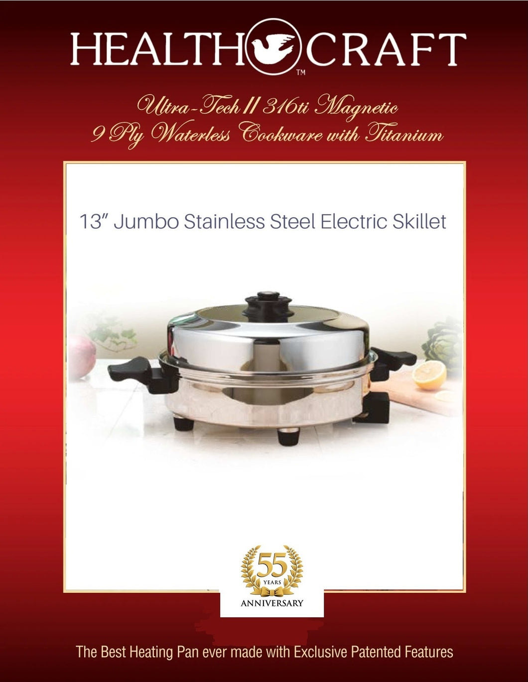 13-inch JUMBO 5 Qt. OIL CORE ELECTRIC SKILLET with Exclusive Vented High-Dome Cover - SEE VIDEOS