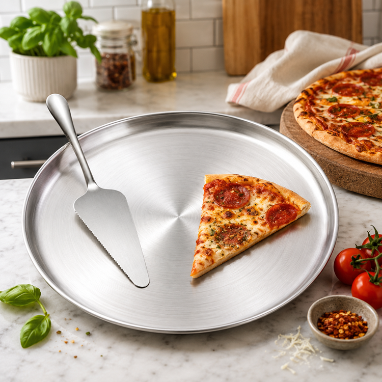 13-Inch Stainless Steel Pizza Pan & Serrated Server | Health Craft