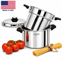 Load image into Gallery viewer, 3-Piece Pasta Steamer Set with Vented Lid – 7-Quart Stainless Steel Stockpot | Made in USA