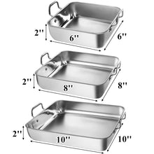 Load image into Gallery viewer, Set of 3 Square 18/0 Stainless Steel Cake Pans with Handles 6&quot;, 8&quot;, 10&quot; (2&quot; Deep)