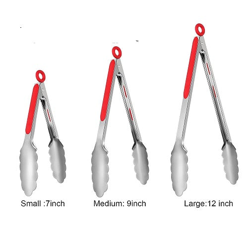 3Pcs/Set Silicone Food Tong Stainless Steel Kitchen Tongs Non-Slip