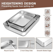 Load image into Gallery viewer, 3-Piece Stainless Steel Baking Pan Set Rectangular Pans 18/10 Gauge