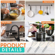 Load image into Gallery viewer, 3-Pc Stainless Steel WHISKS 8&quot;, 10&quot;, 12&quot; Cooking, Blending, Stirring, and Baking