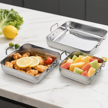 Load image into Gallery viewer, Set of 3 Square 18/0 Stainless Steel Cake Pans with Handles 6&quot;, 8&quot;, 10&quot; (2&quot; Deep)