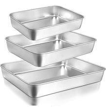 Load image into Gallery viewer, 3-Piece Stainless Steel Baking Pan Set Rectangular Pans 18/10 Gauge