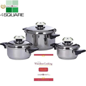 7-Ply 6 Pc. Waterless Cookware Set with Steam Control Vent Knob T304 Stainless Steel