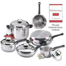 Load image into Gallery viewer, 7-Ply 11 Pc. Waterless Greaseless Cookware Set with Steam Control Vent Knob T304 Stainless Steel