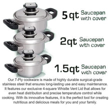 Load image into Gallery viewer, 7-Ply 6 Pc. Waterless Cookware Set with Steam Control Vent Knob T304 Stainless Steel