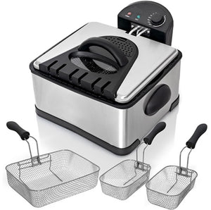 Electric Deep Fryer with 3 Frying Baskets - Adjustable Temp Control