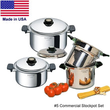 Load image into Gallery viewer, #5 COMMERICAL STOCKPOT SET 7 Pcs - 430 Magnetic Stainless Steel - Made in USA