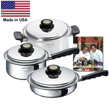 Load image into Gallery viewer, SILVER CLASSIC 6 Pc. Waterless Cookware Set Vented Lids 430 Induction Ready Stainless Steel Made in USA