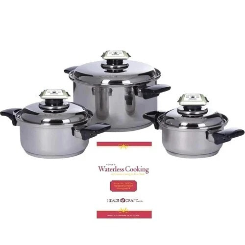 7-Ply 6 Pc. Waterless Cookware Set with Steam Control Vent Knob T304 Stainless Steel