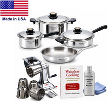Load image into Gallery viewer, 7-Piece Waterless Stainless Steel Cookware Set with Steam Control Lids + FREE Rotary Mandoline | Made in USA | Induction Ready