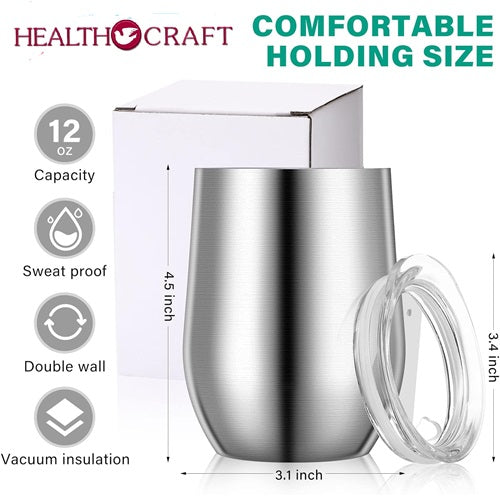 12 oz Wine Tumbler Insulated Cup with Lid Stainless Steel Double Layer Vacuum Hot Cold Drink