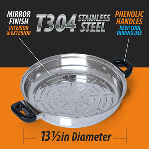 7-Ply 13.5-inch GRILL PAN with Steam Control Lid Magnetic T304 Stainless Steel