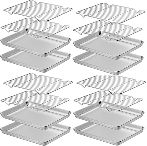 8 Baking Sheets with Racks 18/0 gauge Stainless Steel OVERSTOCK