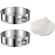 Load image into Gallery viewer, 9-inch Springform Pan Set of Two 18/0-gauge Stainless Steel with 50 FREE Parchment Papers