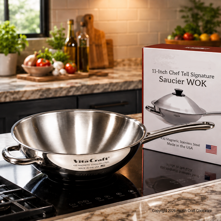 Chef Tell Signature 11-Inch Saucier WOK with Lid USA Induction
