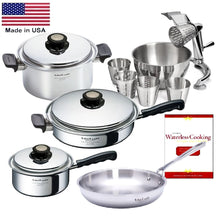 Load image into Gallery viewer, 14 Pc Waterless Cookware Set Vented Lids 430 Induction Ready Stainless Steel Made in USA