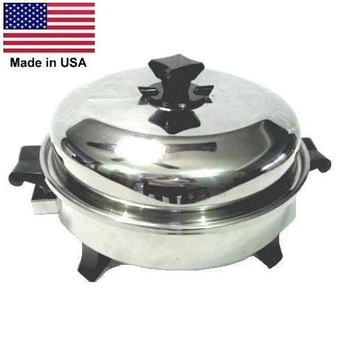 12-inch Oil Core ELECTRIC SKILLET with High Dome Vented Lid T304s Stainless Steel
