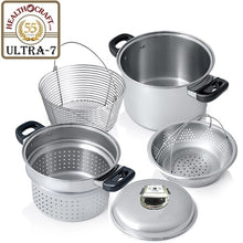 Load image into Gallery viewer, ULTRA-7-Ply  8 Qt. PASTA SET with Culinary Steamer, Deep-Fry, and Pasta Basket