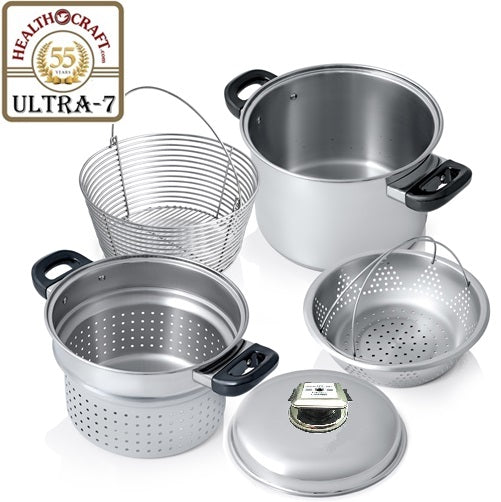 ULTRA-7-Ply  8 Qt. PASTA SET with Culinary Steamer, Deep-Fry, and Pasta Basket