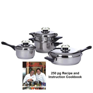 7-Ply 7 Pc. Waterless Greaseless Cookware Set Vented Lids Magnetic T304 Stainless Steel