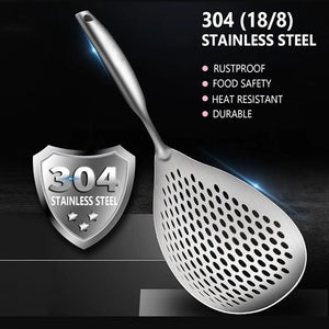 Large Skimmer Slotted Spoon – 304 Stainless Steel Spider Strainer Ladle