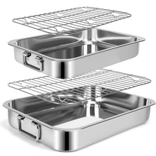 Load image into Gallery viewer, Set of (2) Lasagna Baking Roasting Pan Set 430 Gauge Stainless Steel