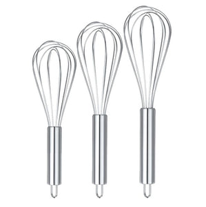 3-Pc Stainless Steel WHISKS 8", 10", 12" Cooking, Blending, Stirring, and Baking
