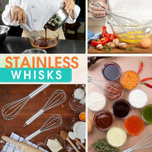 Load image into Gallery viewer, 3-Pc Stainless Steel WHISKS 8&quot;, 10&quot;, 12&quot; Cooking, Blending, Stirring, and Baking