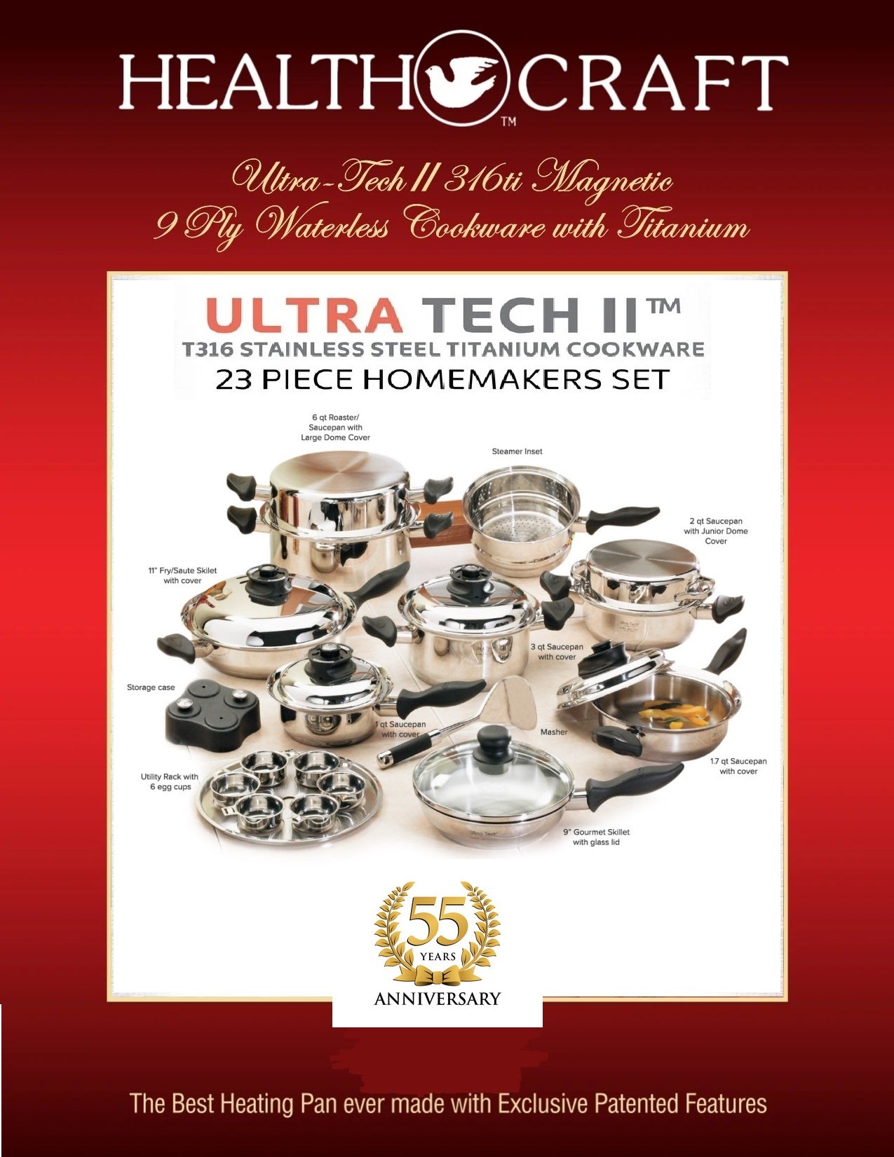 Ultra-Tech II 23pc Waterless Cookware 9Ply Magnetic 316ti 